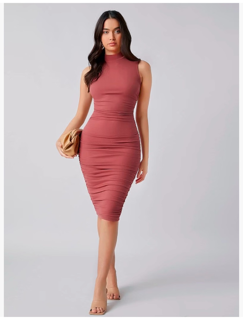 NWT Floerns Rusty Rose Sleeveless Ruched Maxi Dress